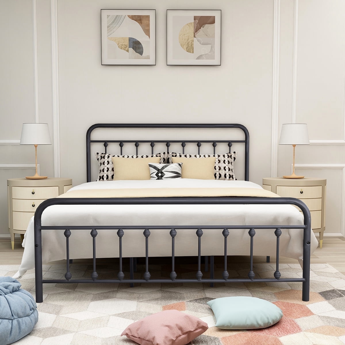 Heavy Duty Metal  Queen Bed Frame Black, Noise-Free Platform Bed Frame, No Box Spring Needed, Easy Assembly with Underbed Storage