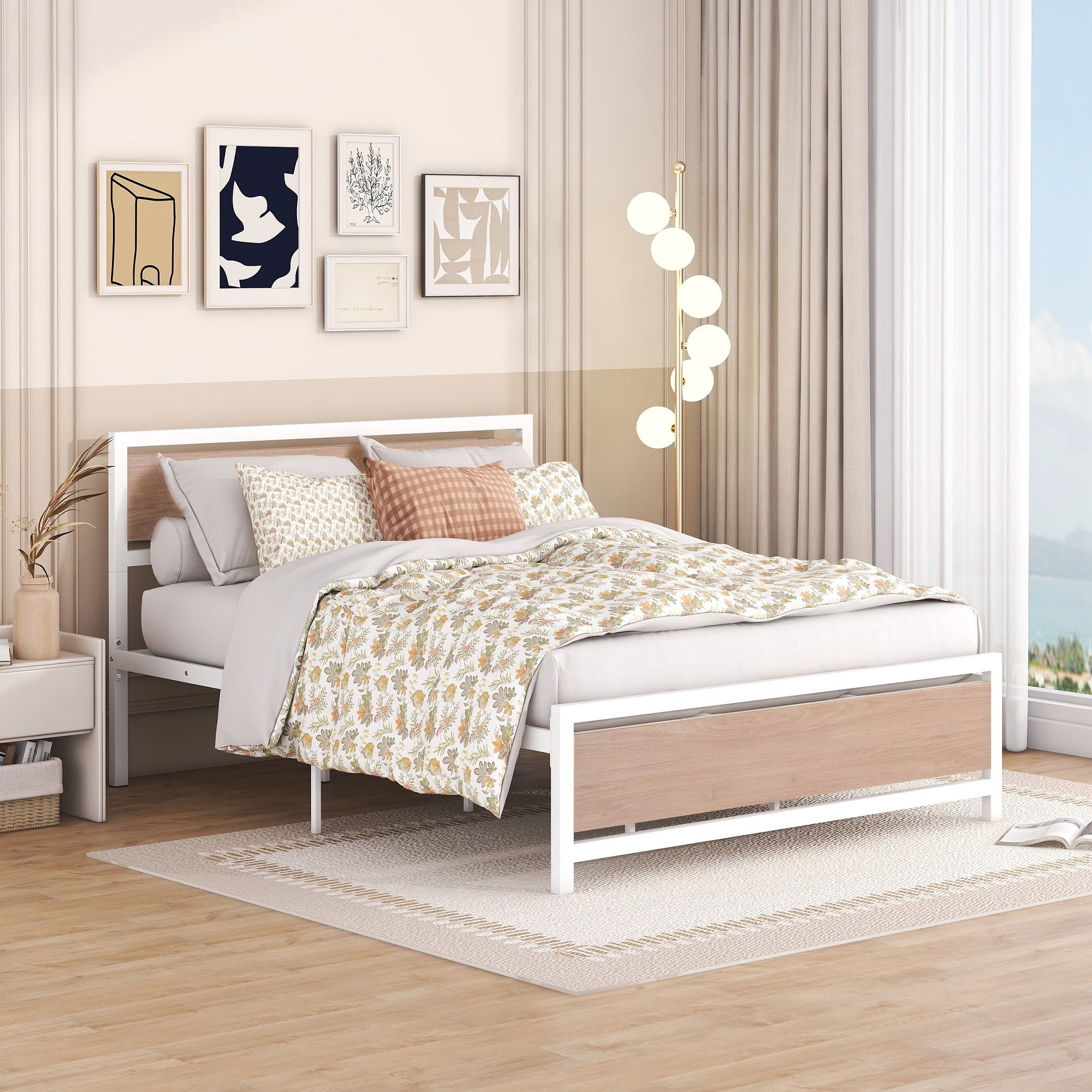 Metal Queen Bed Frame, iRerts Metal Wood Frame Queen Size Platform Bed ...