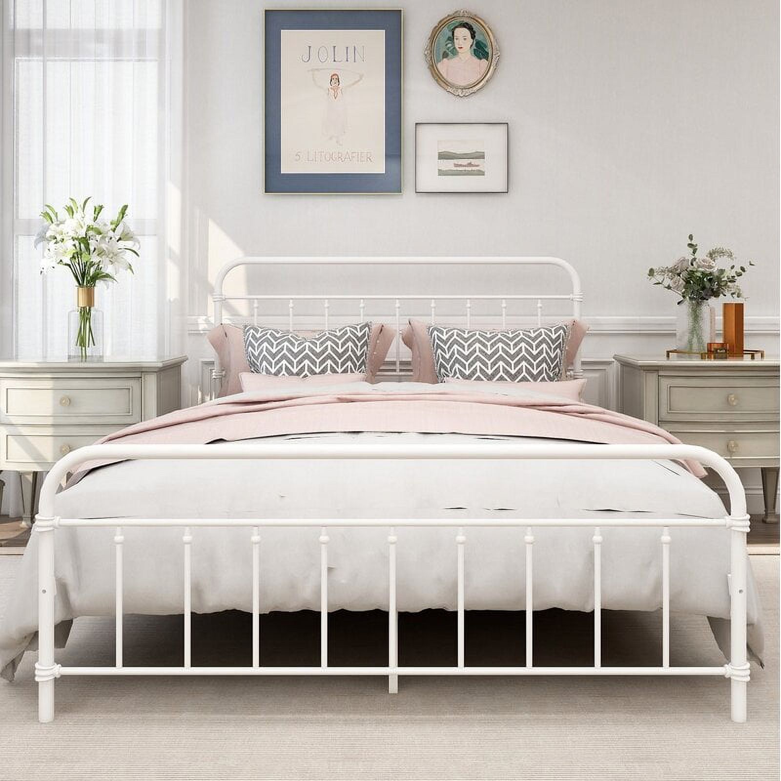 Elegant White Metal Queen Bed Frame Pictures