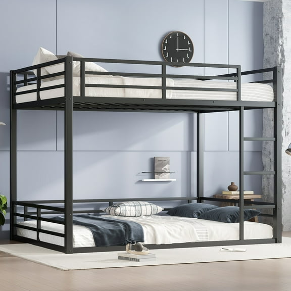 Metal Queen over Queen Bunk Bed for Teens and Adults,Space-Saving/Noise Reduced/No Box Spring Needed,Black