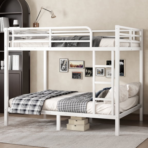 Metal Queen over Queen Bunk Bed for Teens and Adults,Space-Saving/Noise Reduced/No Box Spring Needed,White