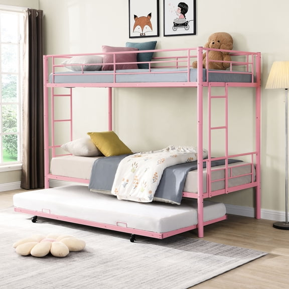 Metal - Quiet Operation - Family Bedroom Setup - Easy Assembly Bunk Bed with Trundle