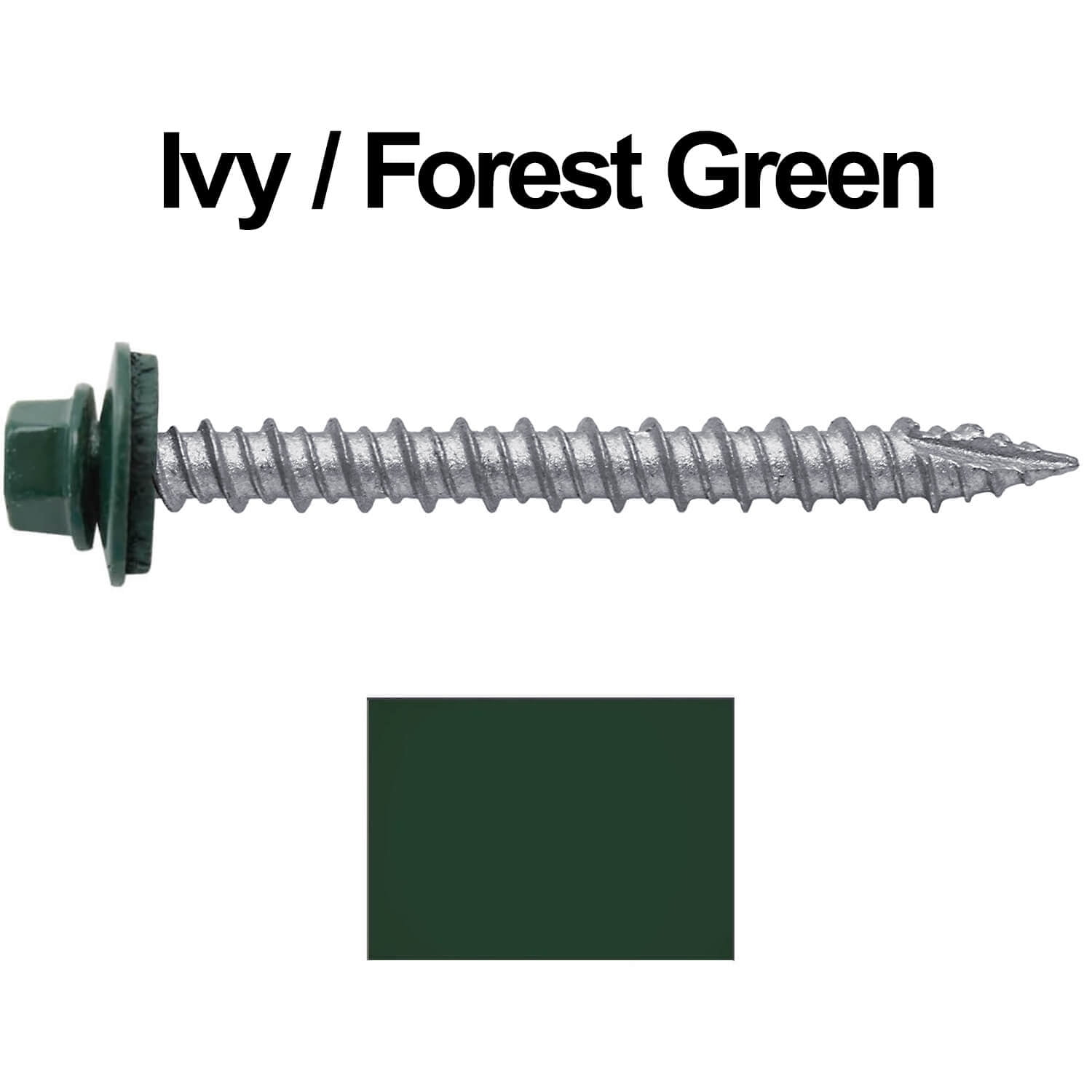 Metal ROOFING SCREWS (750) 10 x 2" Forest/Ivy Green Hex Head Sheet Metal Roof Screw. Self