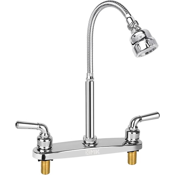 All Metal RV Kitchen Faucet,Camper Sink Faucet Replacement with Flexible Arc 360 Degree Rotatable Tri-Function Sprayer for Campers,Motorhomes,Travel Trailers,8 Inch 2 Hole