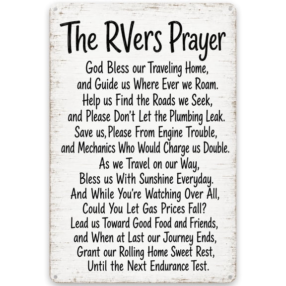 Metal RVers Prayer Wall Decor Sign 8x12 Inch - Vintage Indoor Outdoor Iron Plaque with Pre-Drilled Holes for Easy Hanging, Rustic Travel Theme for RV Home Decoration, Weather Resistant Finish