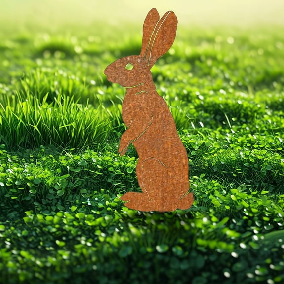 Metal Rabbit Garden Stake Easter Decor Rusty Bunny Garden Decor Rustic Iron Rabbit Silhouette Decoration Art Metal Cutout Sign Floor Standing Sculpture for Yard Decor Holiday Outdoor