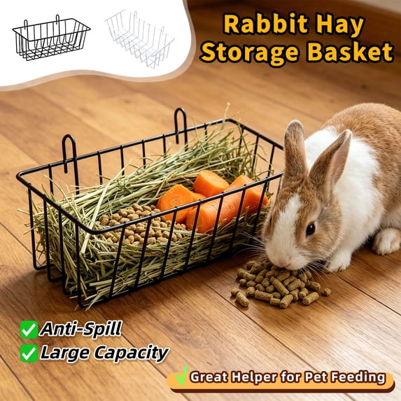 Metal Rabbit Hay Feeder Basket, Hanging Small Pet Food Manger Rack for Guinea Pigs Chinchillas Bunny Cage, Rust-Proof Grass Storage Holder, AKLJWH