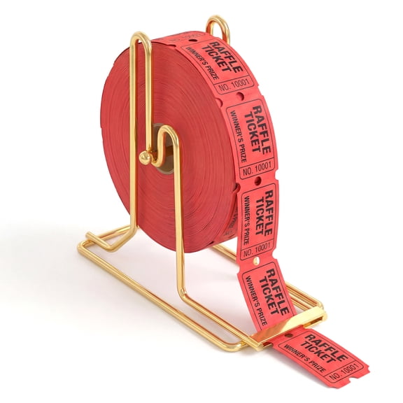 Metal Raffle Ticket Dispenser Brass Plated Desktop Ticket Roll Holder Dispenser with Stable Base for Office Movie Theater Charity Event