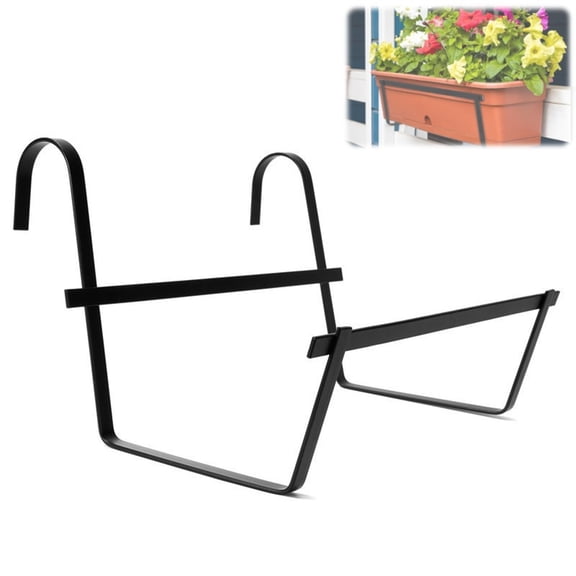Metal Railing Flower Box Holder HYG 1 Pack Black Hanging Flower Pot Stand Balcony Rail Planter Rack for Courtyard Garden Indoor and Outdoor Decor