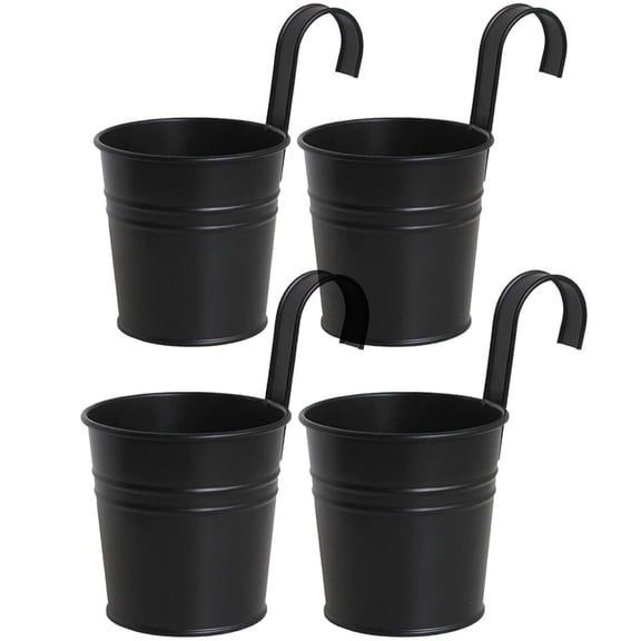 Metal Railing Planter 4 Pcs 4 Inch Hanging Flower Pot Balcony Garden Bucket (4 )