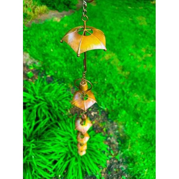 Metal Rain Chain Functional and Decorative Replacement for Gutter Downspouts, Umbrella & Bell Rain Chain for Home, Garden, and Outdoor 99 Inch