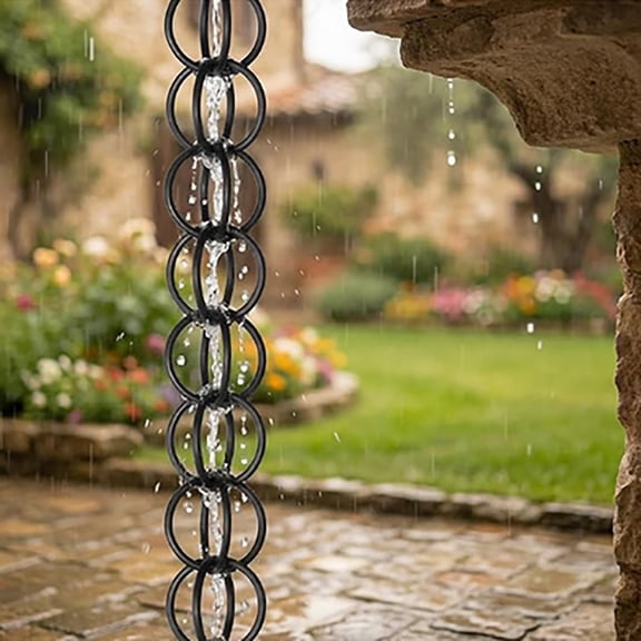 Metal Rain Chain for Gutters, Decorative Downspout Alternative with Hanging Hook, Rustproof Iron Rainwater Catcher for Outdoor Garden Patio and Yard Decoration, 8Ft