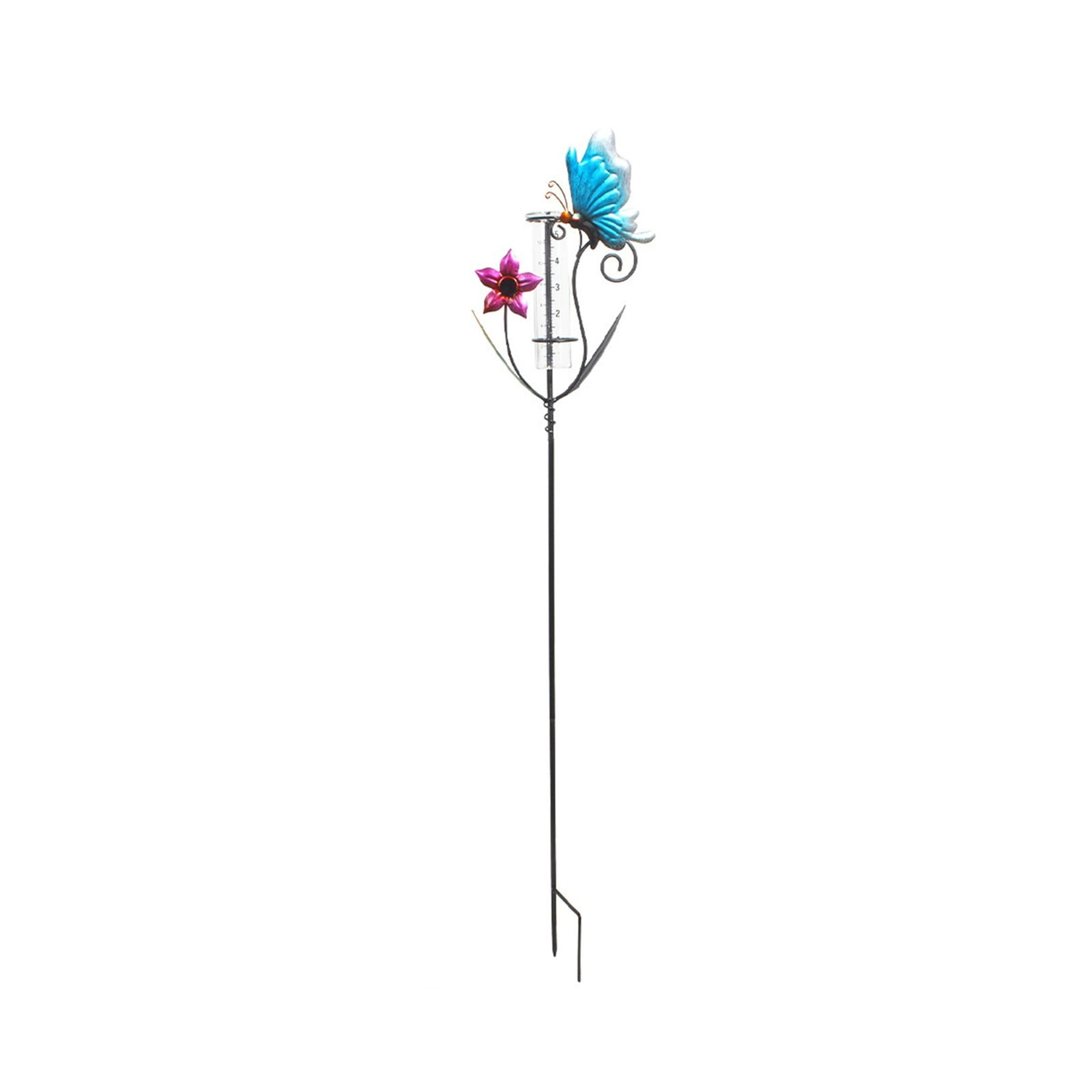 Metal Rain Gauge Outdoor 35.43 Inch with Stake, Tube Rain Measure Gauge Decorative Branch, Ironwork Rainwater Collector Glass Measuring Cup for Garden Patio Yard Lawn