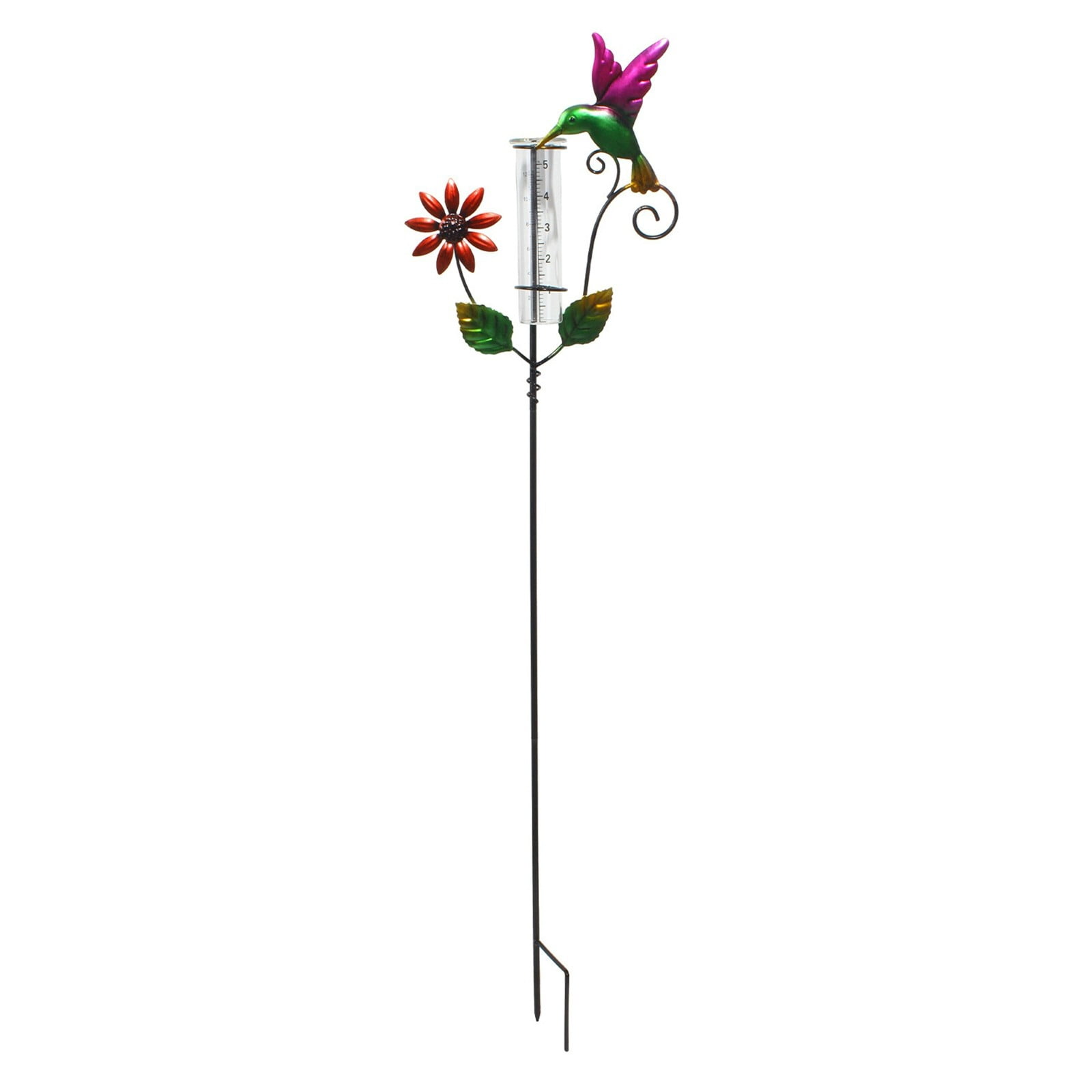 Metal Rain Gauge Outdoor 35.43 Inch with Stake, Tube Rain Measure Gauge Decorative Branch, Ironwork Rainwater Collector Glass Measuring Cup for Garden Patio Yard Lawn