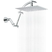 All Metal Rain Shower Head, 10'' High Pressure Rainfall Square Showerhead with 16" Shower Head Extension Arm, Solid Brass Adjustable Shower Arm Extender, Waterfall fixed Showerheads, Chrome
