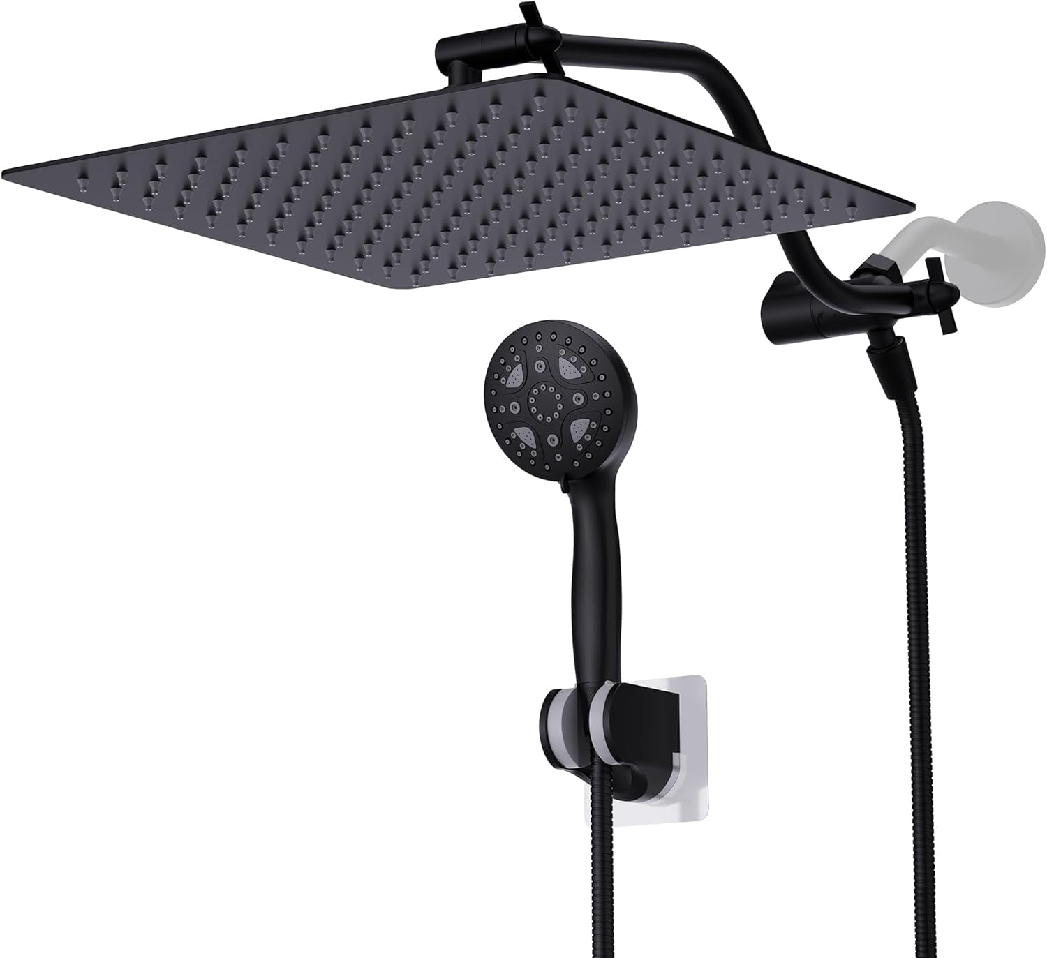 Large Matte Black Stainless Steel Dual Shower Head Combo