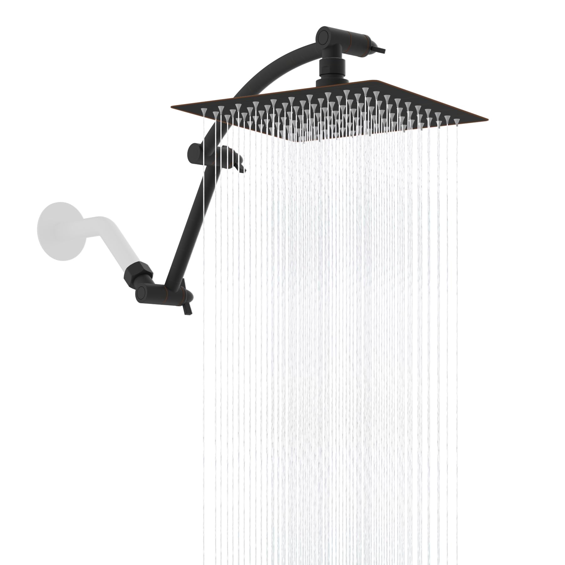 All Metal Rain Shower Head  8'' High Rainfall Square Showerhead With 16" Extension Arm Solid Brass Adjustable Extender Waterfall Fixed Showerheads Oil Rubbed Bronze