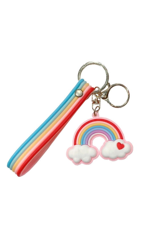 Metal Rainbow Keychain Cute Cloud and Heart Pendant Rubber Accessory Rainbow Key Chain for Women and Girls Bag