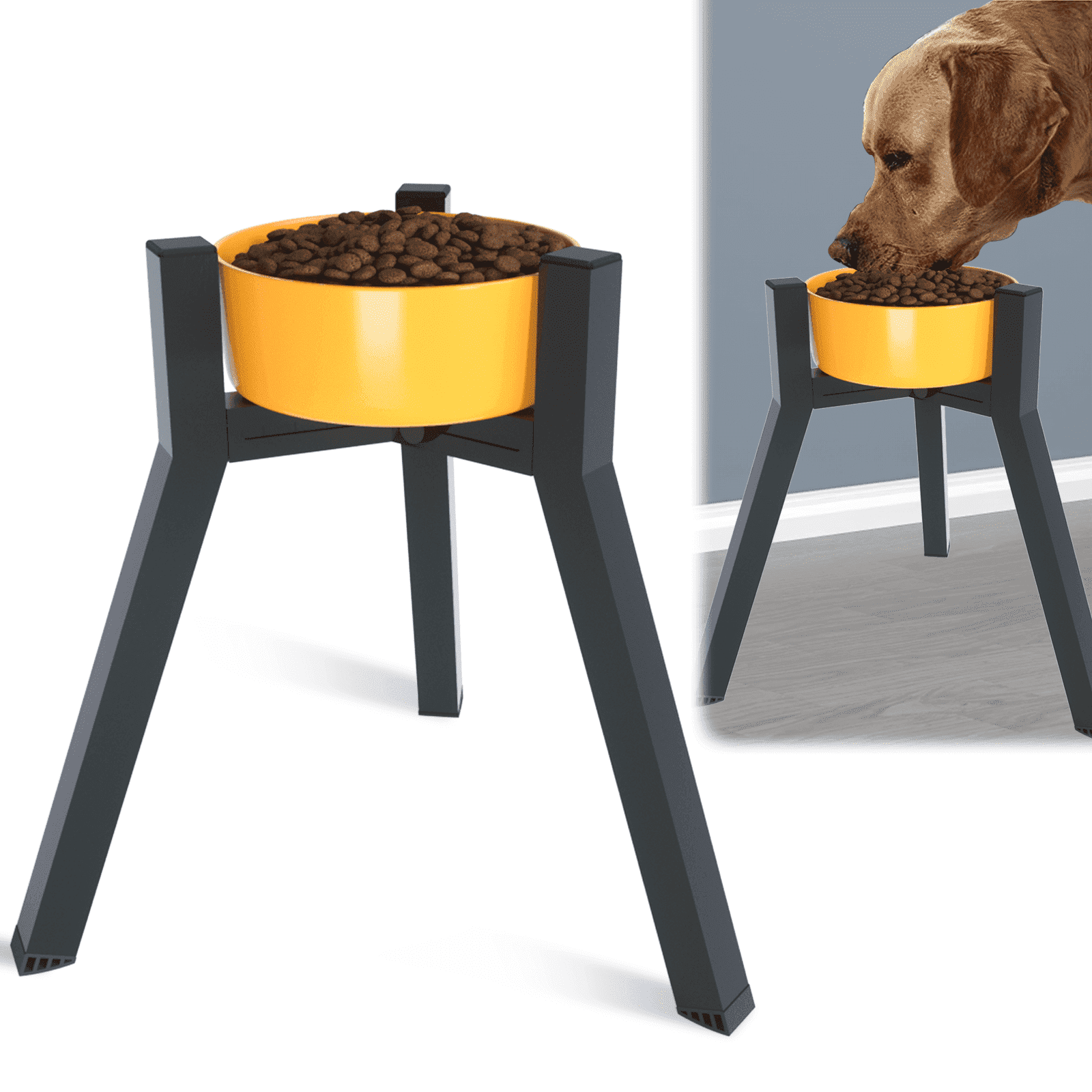 Black Metal Elevated Dog Bowl Stand for Large Dogs