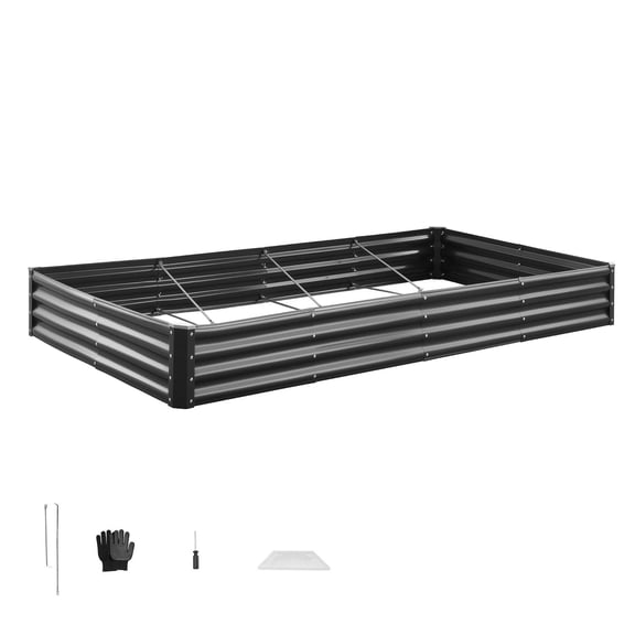 Metal Raised Garden Bed 8x4x1 ft Outdoor Galvalume Planter Box Open Bottom Design Large Raised Bed for Growing Vegetables Flowers Herbs and Succulents Dark Gray