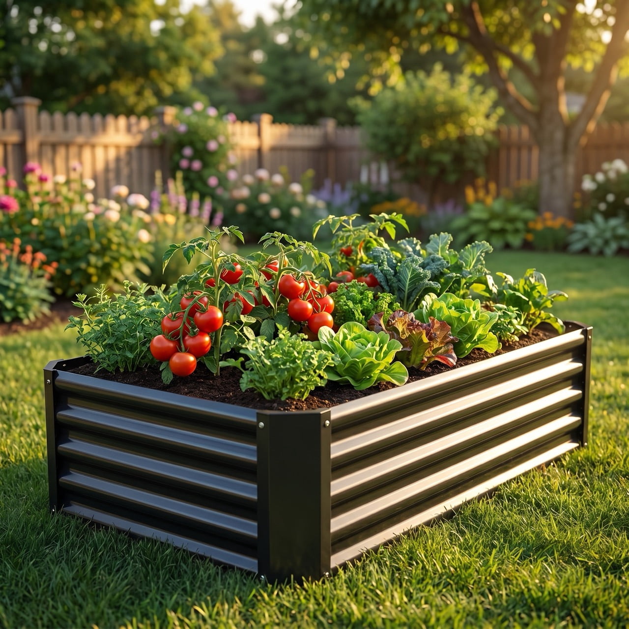 Metal Raised Garden Bed, Galvanized Rust-Proof Open-Bottom Rectangle Raised Planter Box for Vegetables Herbs Flowers Plants, Outdoor Garden Bed 4x2x1ft Black