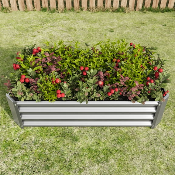 Metal Raised Garden Bed, Rectangle Raised Planter 421ft for Flowers Plants, Vegetables Herb Silver