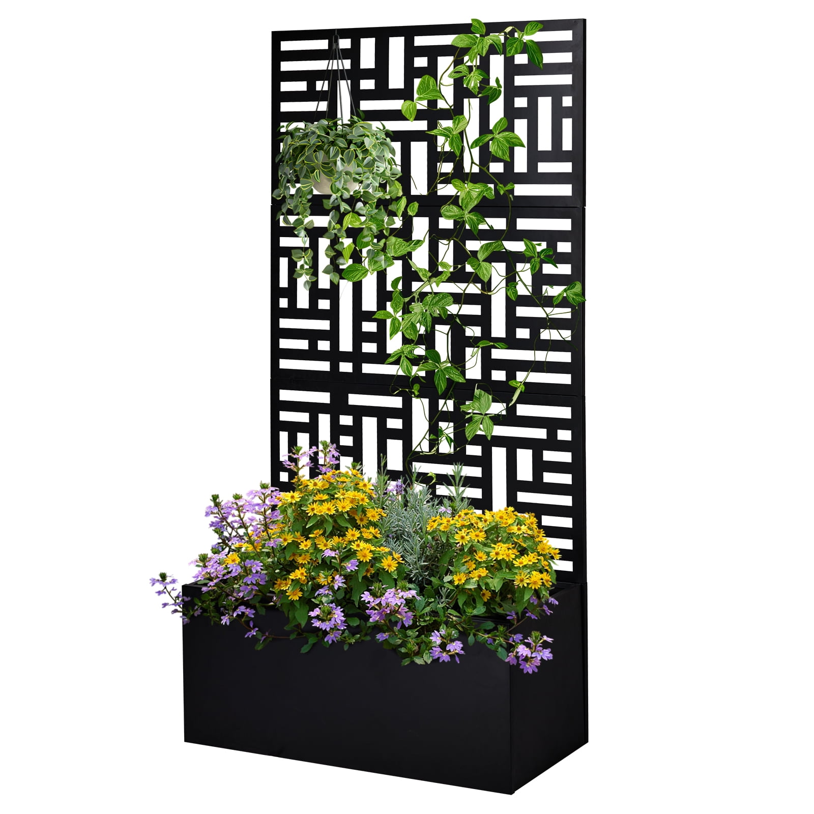 Metal Raised Garden Bed with Trellis, 2-in-1 Vertical Planter for Climbing Plants, Rust-Resistant Outdoor Garden Box for Patio, Deck, Privacy Screen