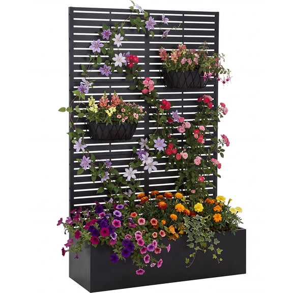 Metal Raised Garden Bed with Trellis Outdoor Planter Box with Privacy Screen Drainage Holes Black
Horizontal stripes America Black