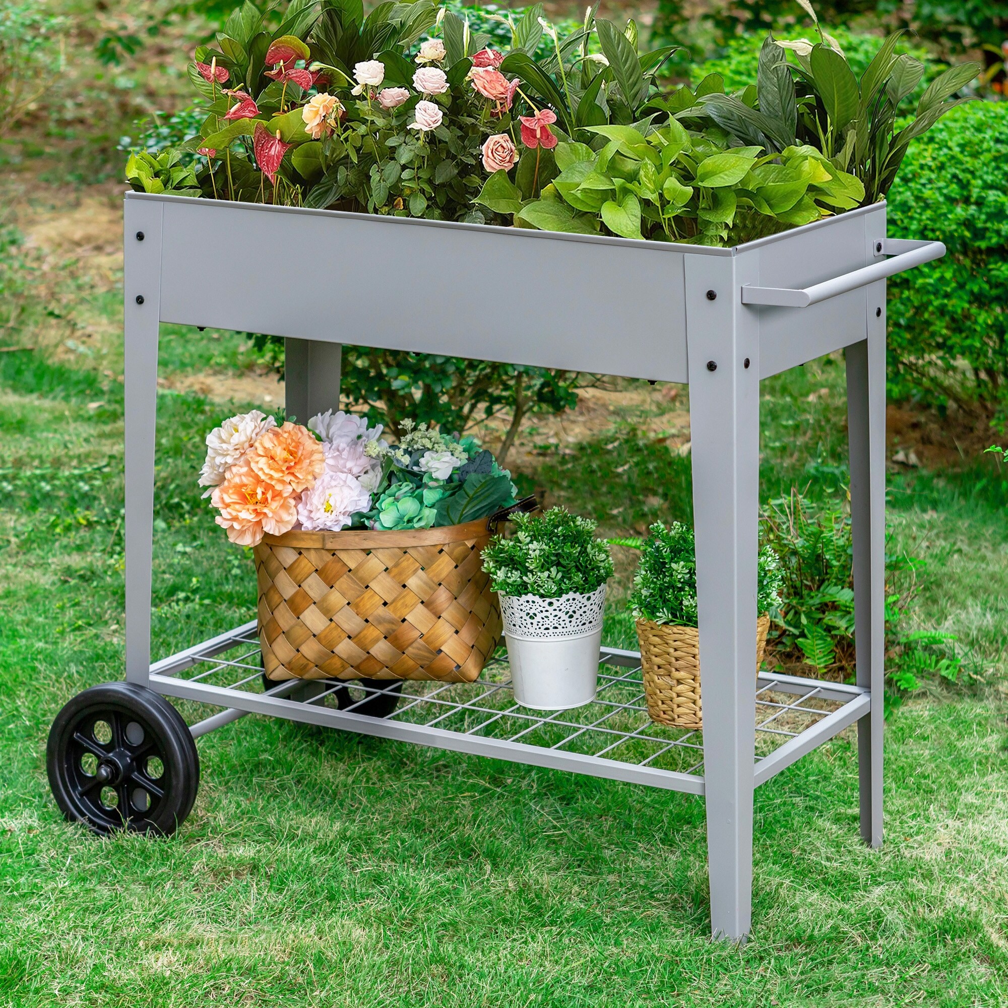 Metal Raised Planter Box with Legs Outdoor Elevated Garden Bed On