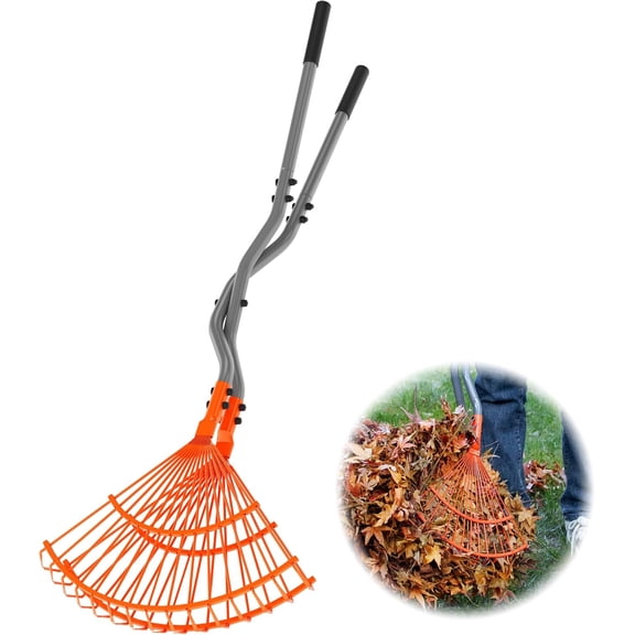 Metal Rake for Leaves, Heavy Duty Leaf Picker Upper, Leaf Scoops Hand Rake, Leaf Grabber with Long Handle, Multi-Use Garden Leaf Claw for Lawn & Yard Work