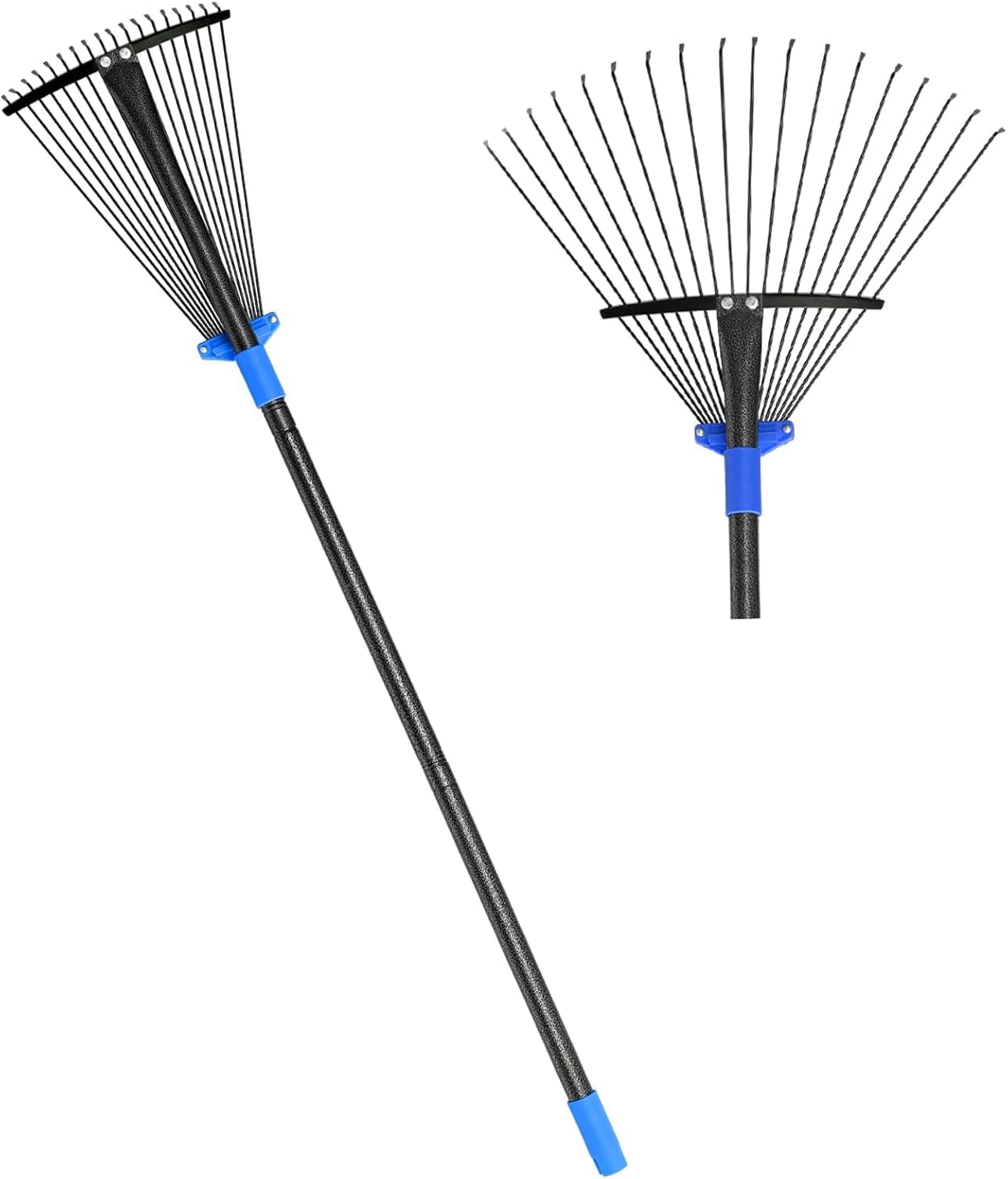Metal Rake for Leaves Heavy Duty, Adjustable Garden Leaf Rake with Expandable Head 8-17", Shrub Pine Needle Kids Hand Yard Rake Garden Tool 30-50"