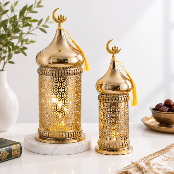 Metal Ramadan Lanternscandle Holders 14" &11.5" H