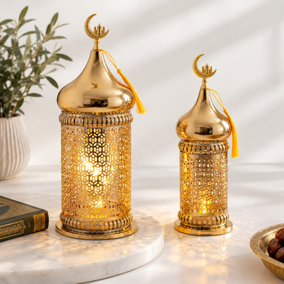 Metal Ramadan Lanternscandle Holders 14" &11.5" H