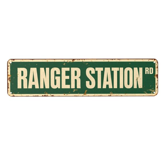 Metal Ranger Station Road Sign - Durable Vintage Rusty Style Wall Decor Plaque for Indoor/Outdoor Use, Easy Hanging with Pre-Drilled Holes - 4x16 inch