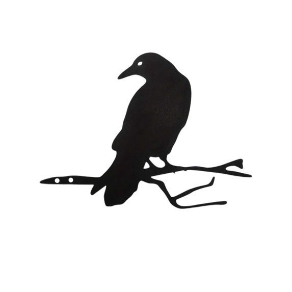 Metal Raven Statue Crow Decor - Black Bird Fence Topper Garden Ornament - Gothic Home Decor Outdoor Yard Art - Rustic Halloween Decoration for Gate Post Witchy Gothic Style