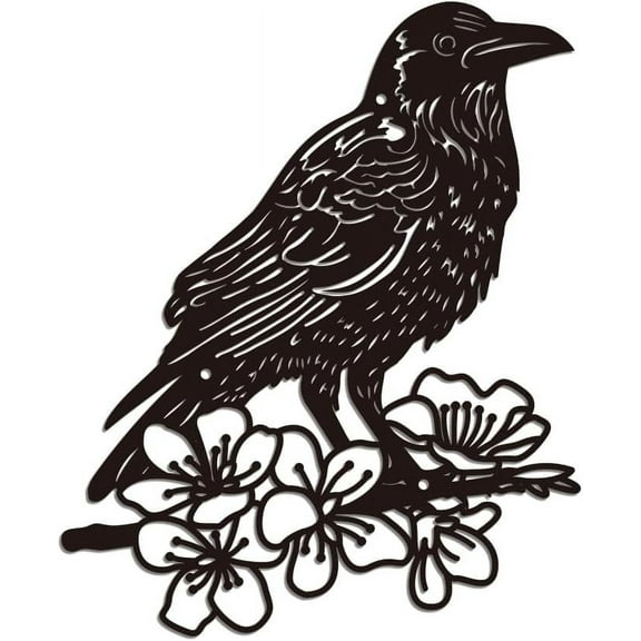 Metal Raven Wall Art Decor Iron Metal Raven Wall Art Decor for DIY Home Decoration Modern Arts Bird Theme Metal Wall Decor for DIY Front Porch Living Room Kitchen Garden 24.5x30cm Raven