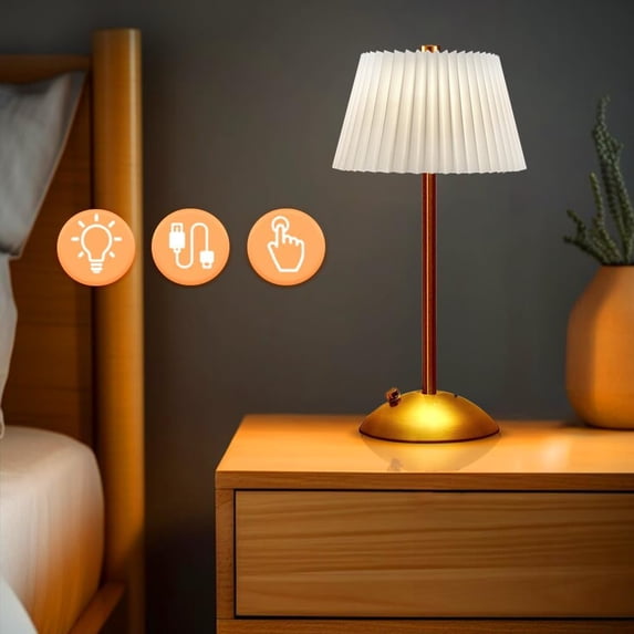 Metal Rechargeable Led Desk Lamp with Fabric Shade Wireless Dimmable Creative Lamp Portable Touch Ambient Light for Living Room