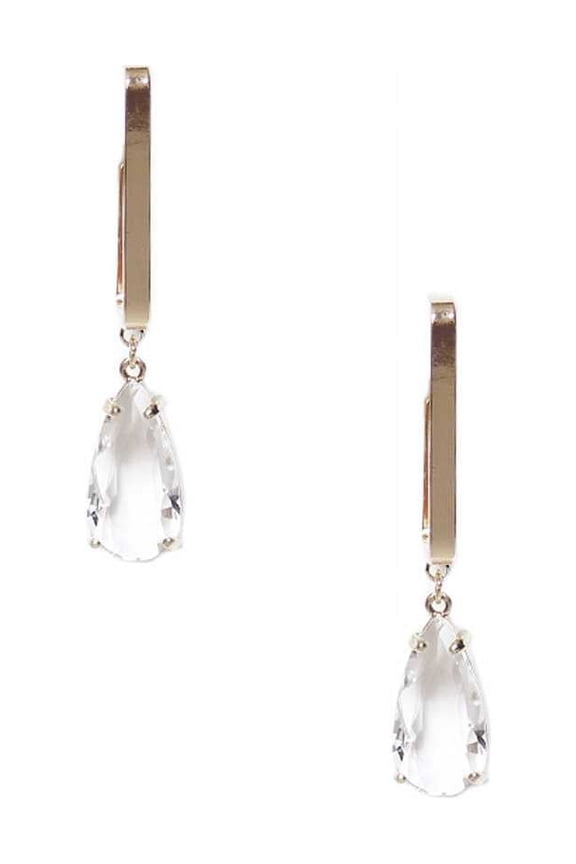 Metal Rectangle Clear Stone Dangle Earring Rhodium