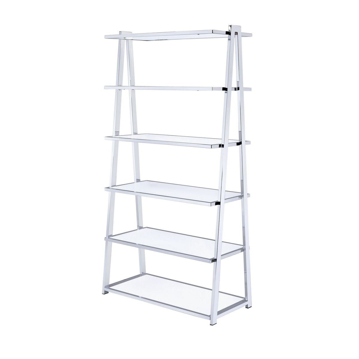 Ladder-Style White High Gloss & Chrome 71" Bookshelf