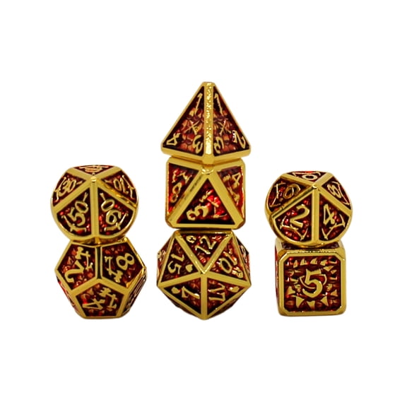 Metal Red and Gold Colored Dice Set with Display Box