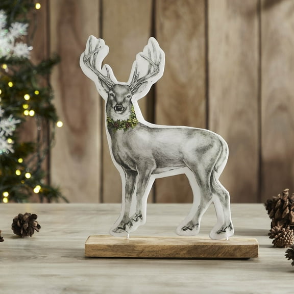 VHC Brands Reindeer with Wreath Figurine 11.5x9x2.5