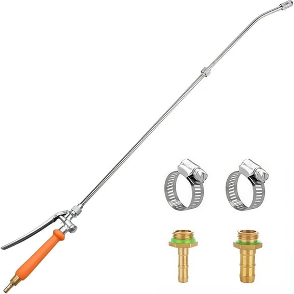 36" Stainless Steel Replacement Wand - 1/4" & 3/8" Brass Barbs with Shutoff Valve & Hose Clamps for Garden Hose Sprayer