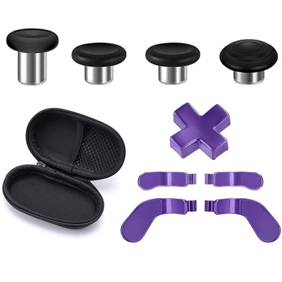 Metal Replacement Thumbsticks for Xbox Elite Controller Series 2 Core, Component Pack Includes 4 Swap Magnetic Joysticks, 4 Paddles, 1 Standard D-Pads, Accessories Parts for Xbox One Elite 2(Purple)