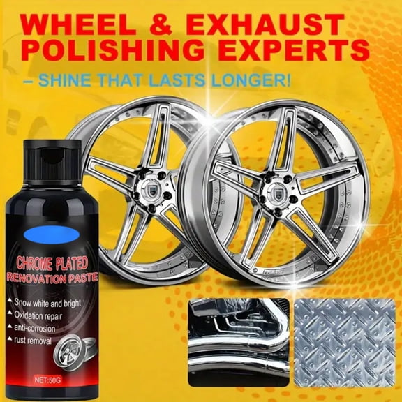 Metal Restoration Kit, Chrome Polish, Oxidation Remover, Rust Neutralizer, 3.75X1.25 in 1Pc Polishing Paste with Polishing Sponge for Pitted and Dull Chrome Repair, Rust Removal,