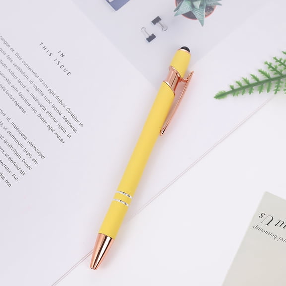 Metal Retractable Ballpoint Pen with Touch Screen Stylus Tip,Spray Coated Aluminum Bar Click-Action Multi-Functional Writing Pen for Office Business Gift Yellow