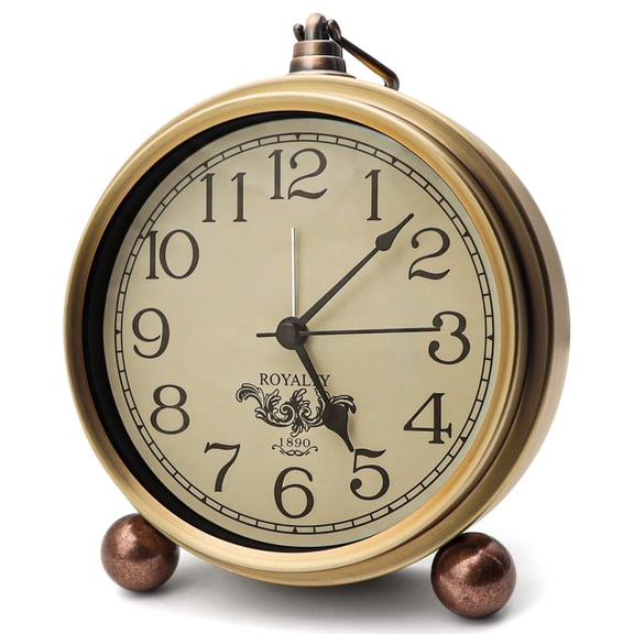 Metal Retro Alarm Clock for Bedroom - Vintage Non-Ticking Small Silent Quartz Desk Clock with HD Glass, Battery Operated Table Clock for Living Room Indoor Decoration, Kids Gift