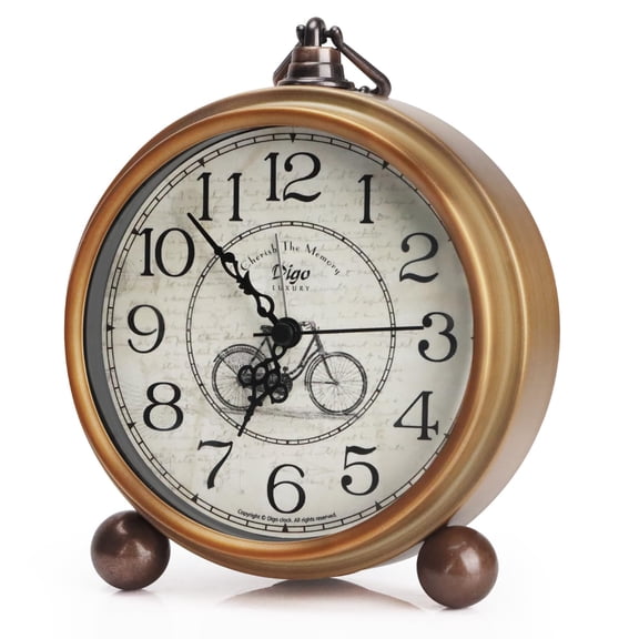 Metal Retro Alarm Clock for Bedroom - Vintage Non-Ticking Small Silent Quartz Desk Clock with HD Glass, Battery Operated Table Clock for Living Room Indoor Decoration, Kids Gift
