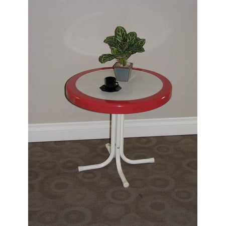 Metal Retro Round Table Red Coral and White