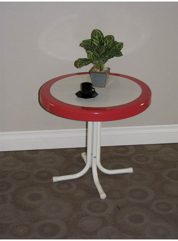 Metal Retro Round Table Red Coral and White
