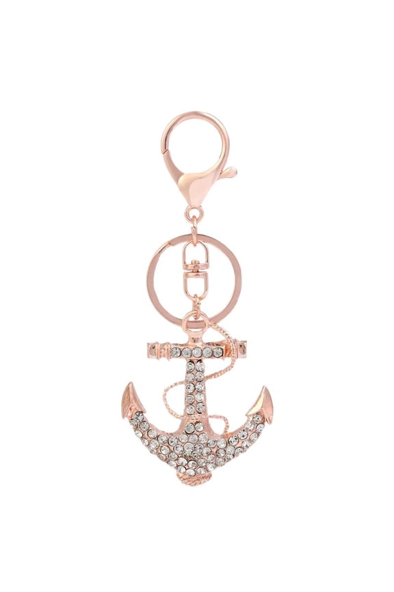 Metal Rhinestone Anchor Keychain Crystal Jewelry Small Pendant